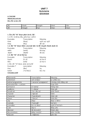 Giáo án Global Sccess Lớp 6 - Unit 7 Television